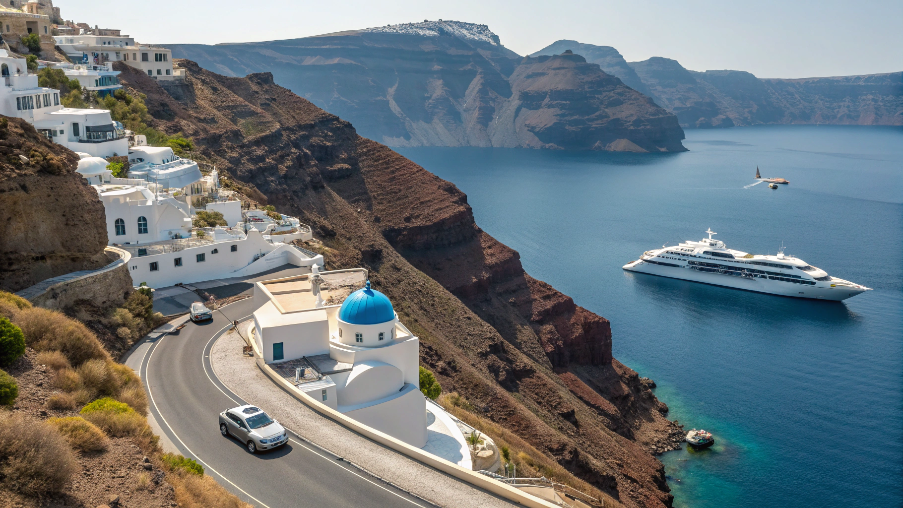 Детали роскошного круиза вдоль побережья Санторини